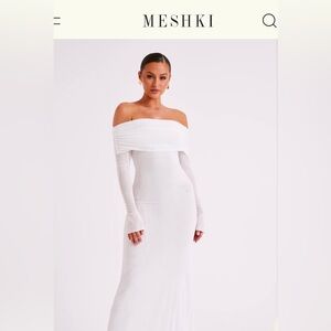 Off Shoulder Mesh Maxi Dress - Ivory Size S